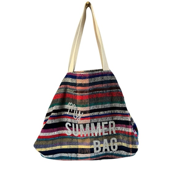 Anthropologie Maud Fourier Reversible Striped Tote NWT Colorful Serape Bag - Picture 15 of 16